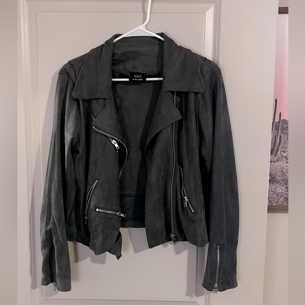 Gray Suede Moto Jacket Size XL New